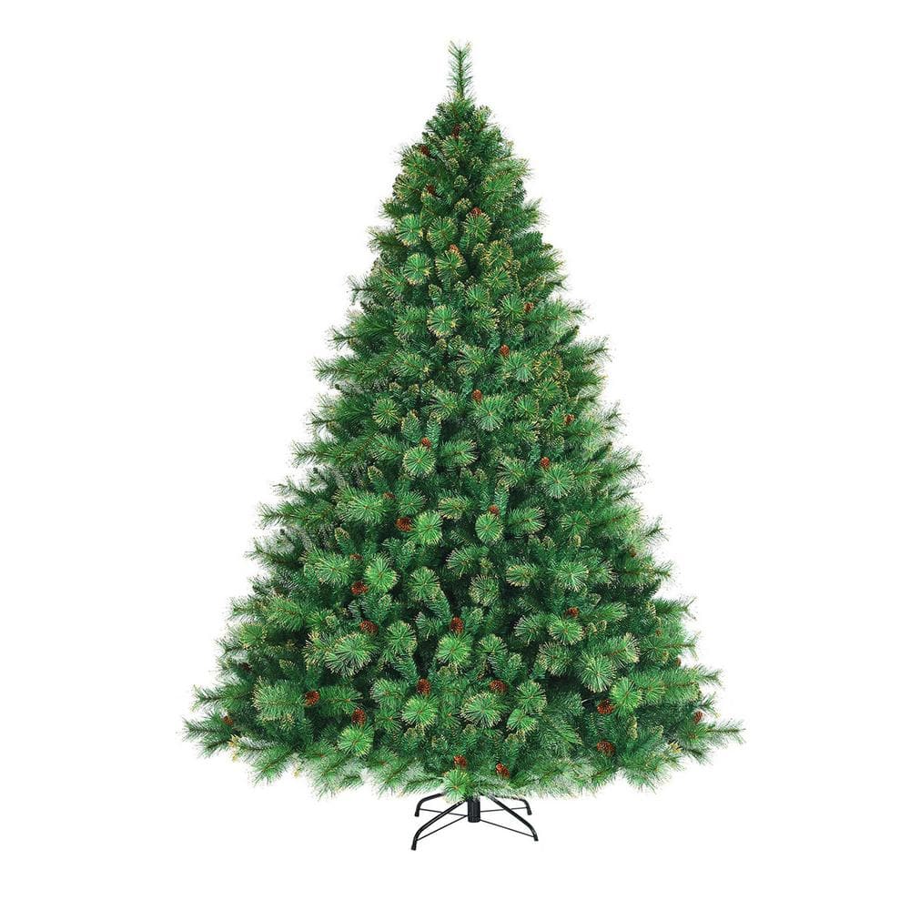 Gymax 8 ft. PreLit Artificial Christmas Tree Lush Hinged Xmas Tree