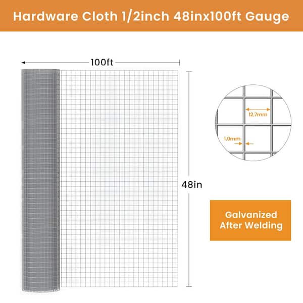 Tidoin 1/2 in. x 4 ft. x 100 ft. 19-Gauge Hardware Cloth Anti-Rust Wire