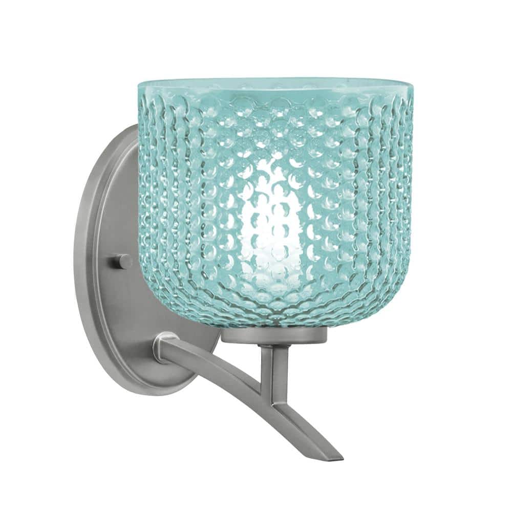 Siena 5.75 in. 1-Light Graphite Sconce with 6 in. Turquoise Textured Glass 