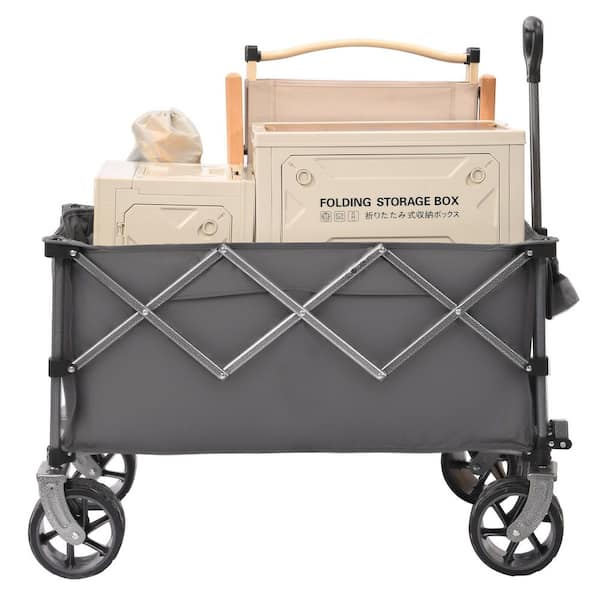 18 cu. ft. Collapsible Wagon Steel Garden Cart in Gray