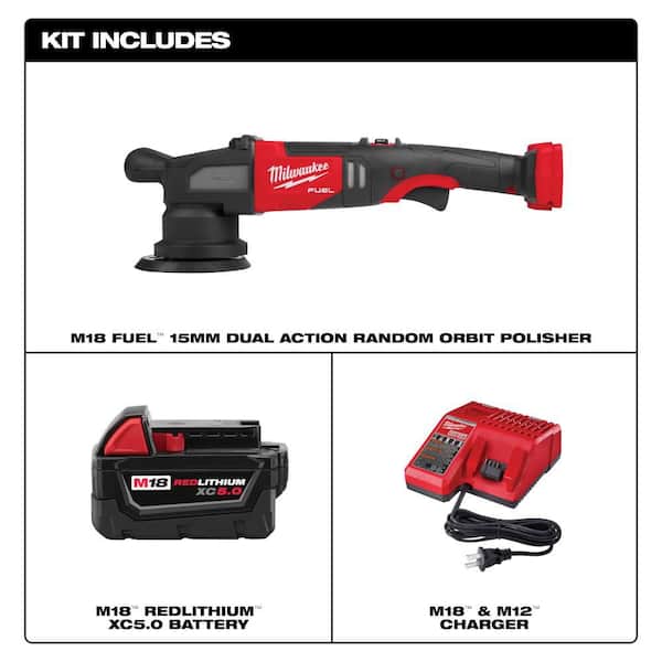 M18 FUEL18V Lithium-Ion Brushless Cordless 15MM DA Polisher with 5.0 Ah Battery and Charger Starter Kit