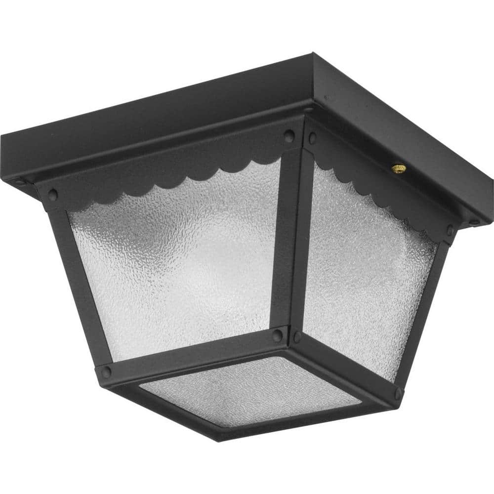 Matte Black and Bronze Scalloped Glass Ceiling Mount Light
