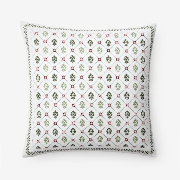 Company Essentials Artisan Chic Holiday Decor Green 20 in. L x 20 in. W Throw Pillow Cover
