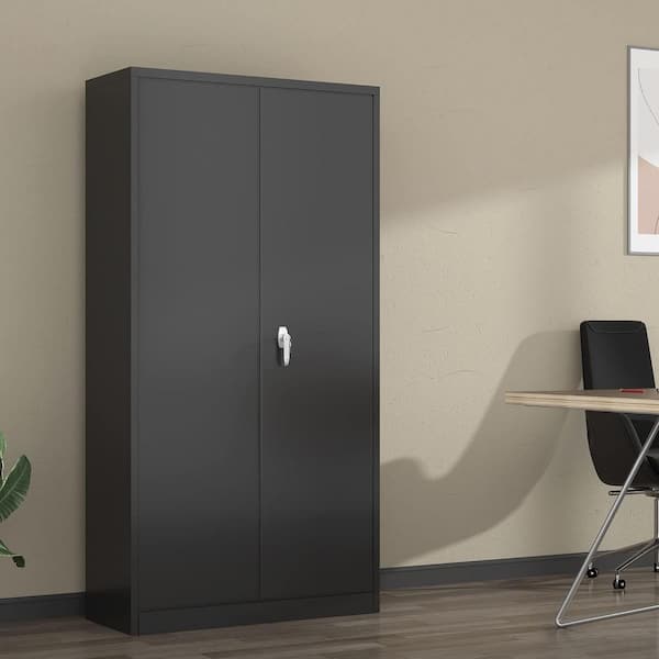 Hephastu 72 in. Tall Black Metal Storage Cabinet with 2 Hephastu 72 in. Tall Black Metal Storage Cabinet with 2