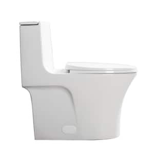 15 inch 1.1/1.60 GPF Dual-Flush Elongated 1-Piece Toilet in Glossy White with Soft Closing Seat