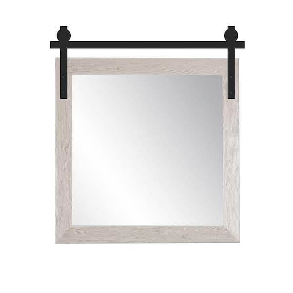BrandtWorks 34 in. W x 37 in. H Farmhouse Gray Square Barn Door Framed Mirror
