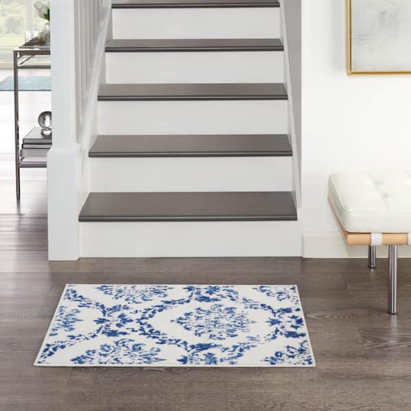 Blue Manda Flowers Kitchen Bathroom Area Rugs Floor Non-Slip Mat Carpets 003 