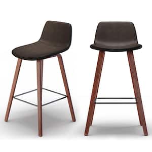 Addy Mid Century Modern 26 in. Counter Stool (Set of 2) in Distressed Brown Vegan Faux Leather