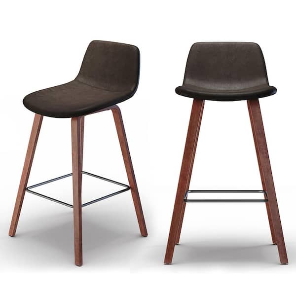 Simpli Home Addy Mid Century Modern 26 in. Counter Stool (Set of 2) in Distressed Brown Vegan Faux Leather