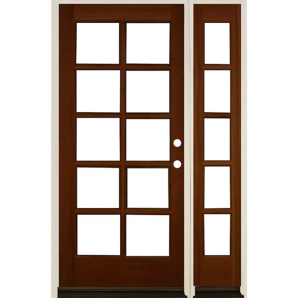 Krosswood Doors 50 in. x 80 in. French LH Full Lite Clear Glass Red Chestnut Stain Hemlock Wood Prehung Front Door with RSL