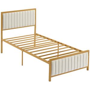 Bed Frame, Gold Twin Metal Frame, Heavy Duty Metal Foundation, Platform Bed with Upholstered