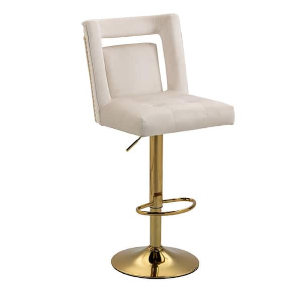 URTR 46.5 in. Ivory Low Back Metal Frame Velvet Bar Stool with Footrest, Adjustable Swivel Bar Stools for Kitchen Island