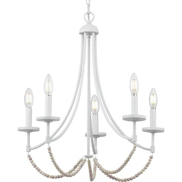 Progress Lighting Callin 22.75 in. 5-Light Cottage White Chandelier