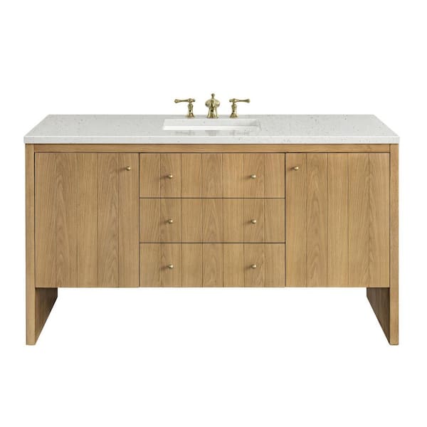James Martin Vanities Hudson 60.0 in. W x 23.5 in. D x 34.2 in. H Single Bathroom Vanity Light Natural Oak and Lime Delight Quartz Top