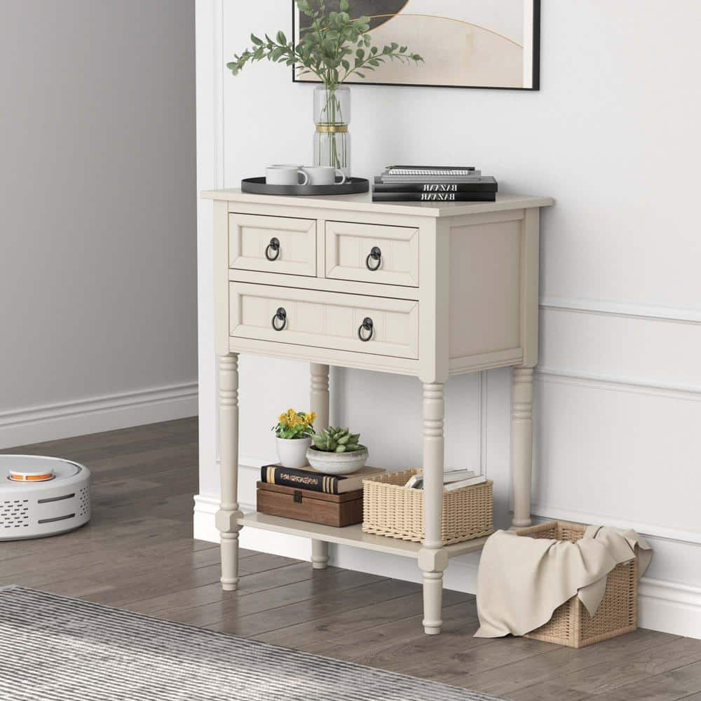 Costway 24 in. Beige Rectangle Wood Console Table Entryway Table with 3 ...