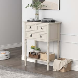24 in. Beige Rectangle Wood Console Table Entryway Table with 3-Drawers Open Shelf for Hallway Living Room Beige