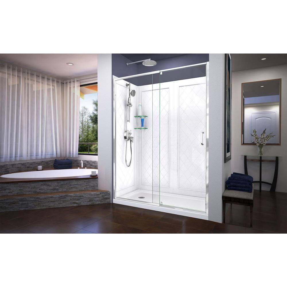 Flex 60" x 76.75" Clear Glass Semi-Frameless Shower Kit with Brushed Nickel Hardware
