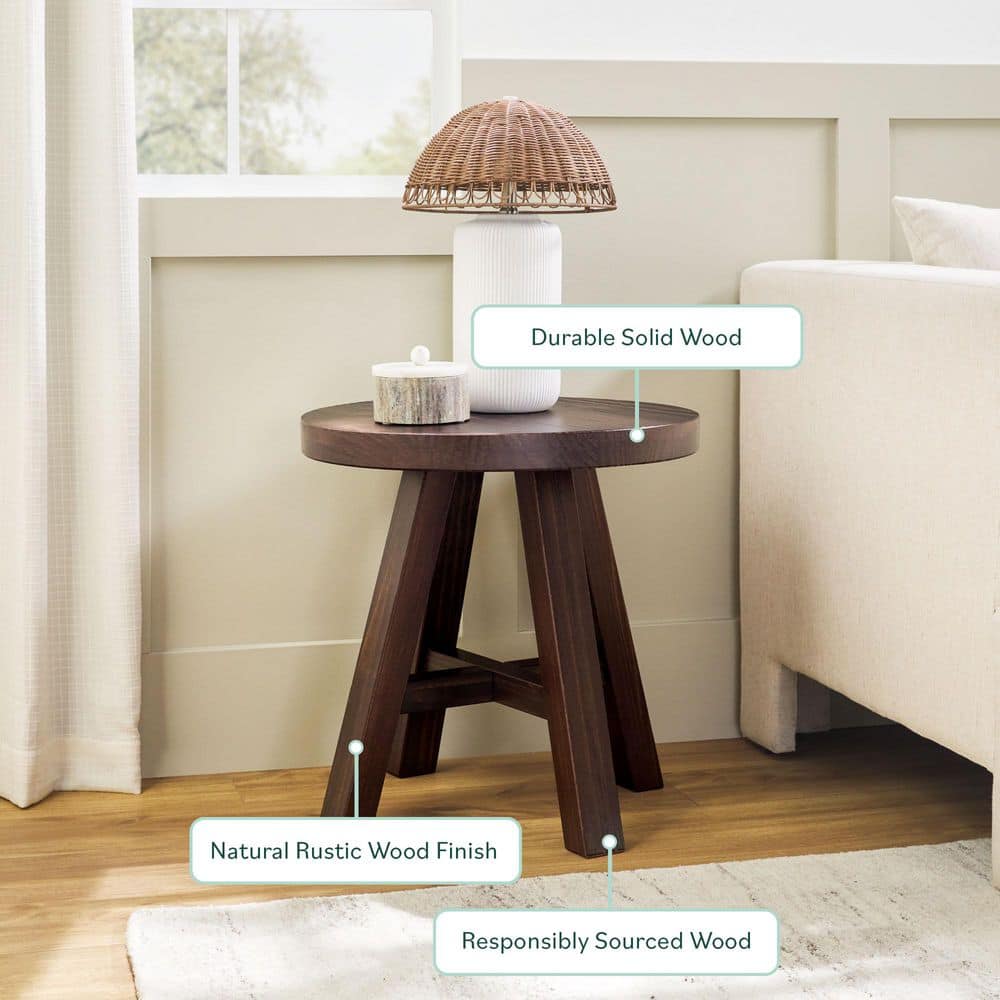 Colt 18 in. Espresso Rustic Round Solid Wood End Table with 4 Legs - thumbnail 3