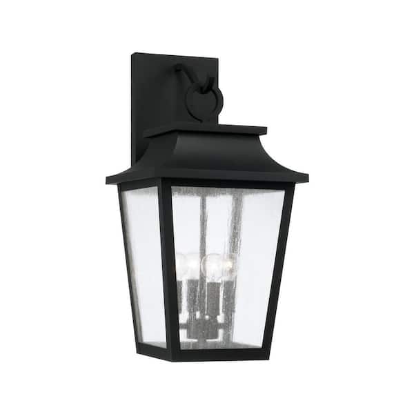 Chandler 24 in. 4-Light Black Outdoor Hardwired Tapered Ripple Glass Wall Lantern Sconce with No Bulbs Included