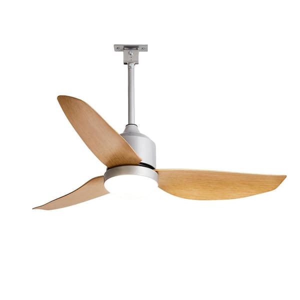42 in. Beige Brush Downrod Mount Waterproof Standard Ceiling Fan with Light for Outdoor Dimmable APP Silver Housing