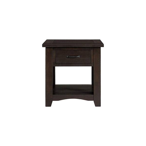 Benjara 17 Inch Two Tone Square Wooden End Table Brown 