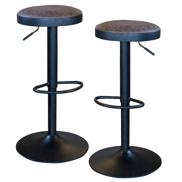 AmeriHome Classic 22.75 in. Brown Faux Leather, Backless, Black Metal, Adjustable Height Bar Stool (Set of 2)