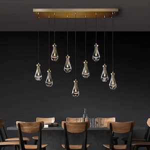 9-Light Gold Raindrop Chandelier, Modern Glass Pendant Light for Living Room, Kitchen Island, Bulb Included