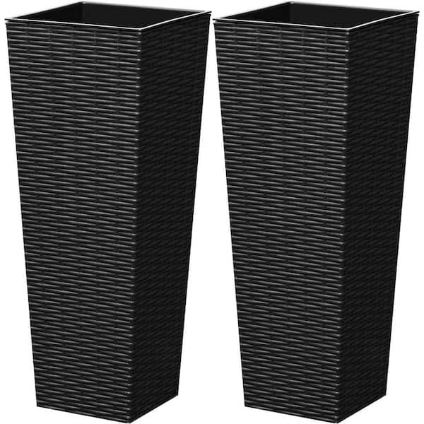 Primehome 24 in.H x 10 in. W Large Tall Planter Flower Pots Tapered with Tray for Porch, Patio, Backyard, Large Planters Set of 2