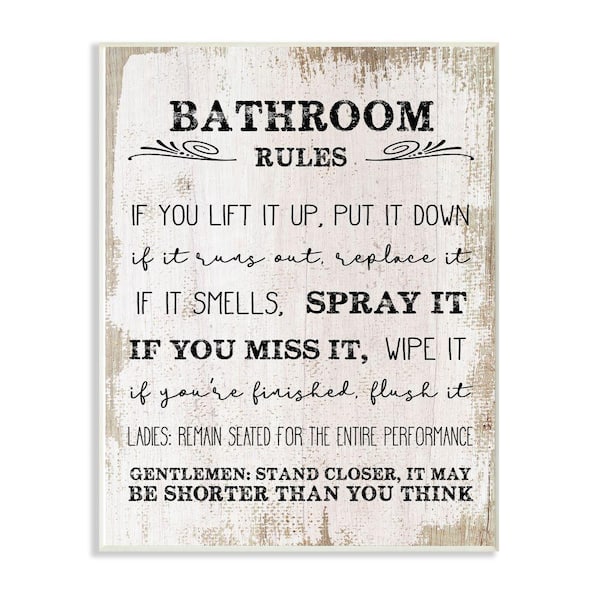 Stupell Industries 12 in. x 18 in. "Bathroom Rules Wood" by Daphne Polselli Wood Wall Art