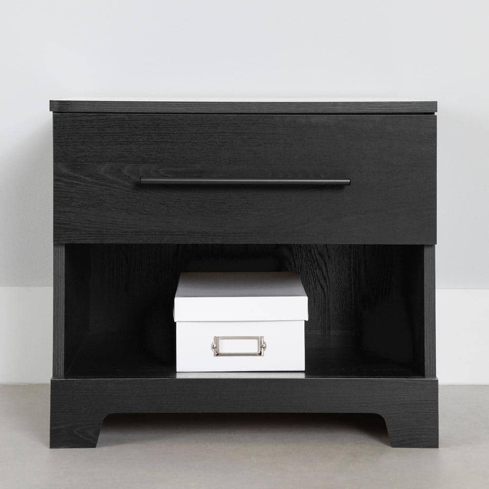 Black Oak 1-Drawer Contemporary Nightstand