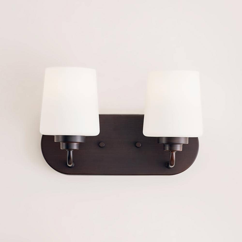 Windom Transitional 2-Light Bronze Vanity with Etched Opal Glass