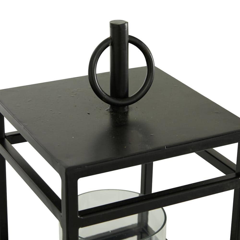 Contemporary Matte Black Metal & Glass Tabletop Lantern