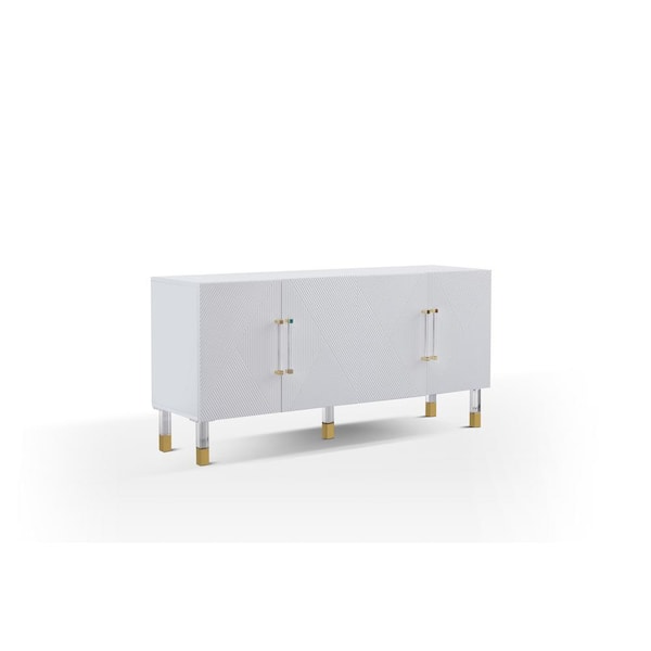 Best Master Furniture Quentin White Cabinet with Gold Acrylic Accents