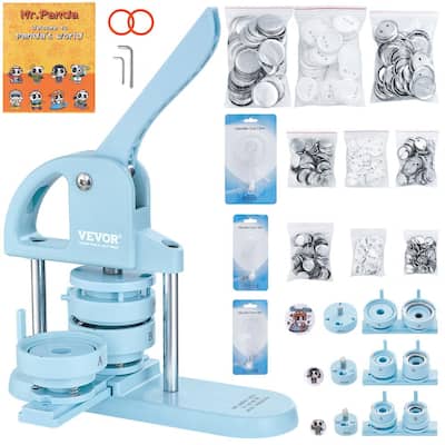 Button Maker, 1/1.25/2.28 in. (25/32/58 mm) 3 in. 1 Pin Maker, 300-Piece Button Parts, Ergonomic Handle Punch Press Kit