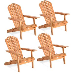 Natural Folding Eucalyptus Wood Adirondack Chair Foldable Outdoor Lounger Chair (4-Pack)