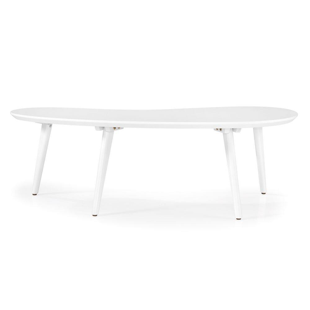White Oval Solid Wood Mid-Century Modern Coffee Table