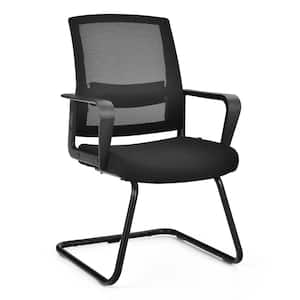 Black Mid Mesh Back Conference Chair Reception Office Guest Arm Chair with Lumbar Support