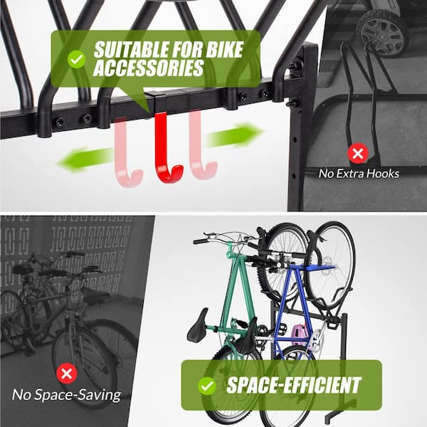 2 Bikes Floor Stand Adjustable Bicycle Parking Rack with Hook for Garage Indoor Outdoor Rack/Storage Capacity 100lbs