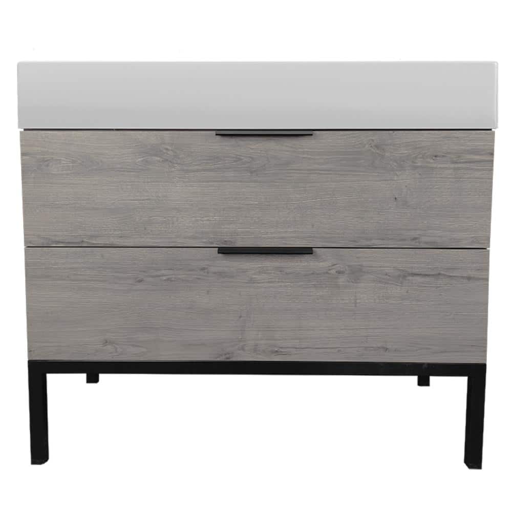 Derin 40" Grey Oak and Black Freestanding Single Basin Vanity Set