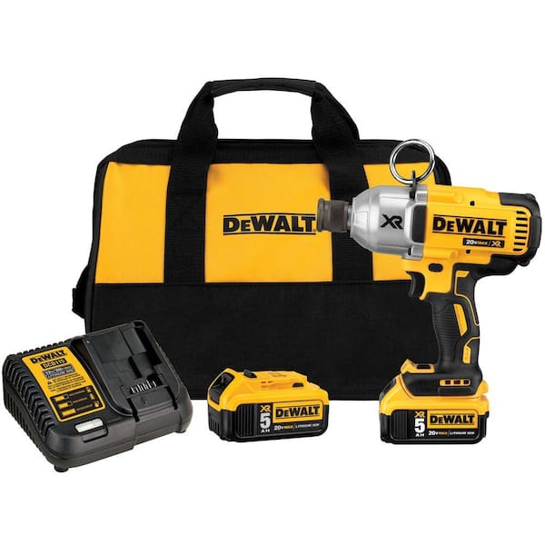 DEWALT 20V MAX XR Cordless Brushless 7/16 in. High Torque Impact Wrench Quick Release Chuck and (2) 20V 5.0Ah Batteries