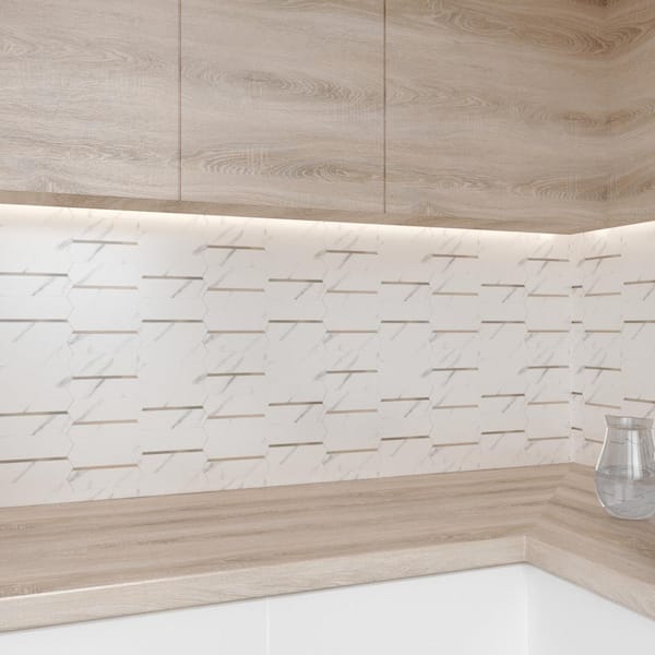 Peel and Stick White and Gold Mosaic Backsplash Tile 10 in. x 10 in. Vinyl Wall Tile 10-Pack, Cover (7.85 sq. ft.)