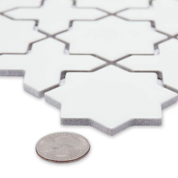 Merola Tile Metro 2 in. Star Matte White with White Cross 12 in. x