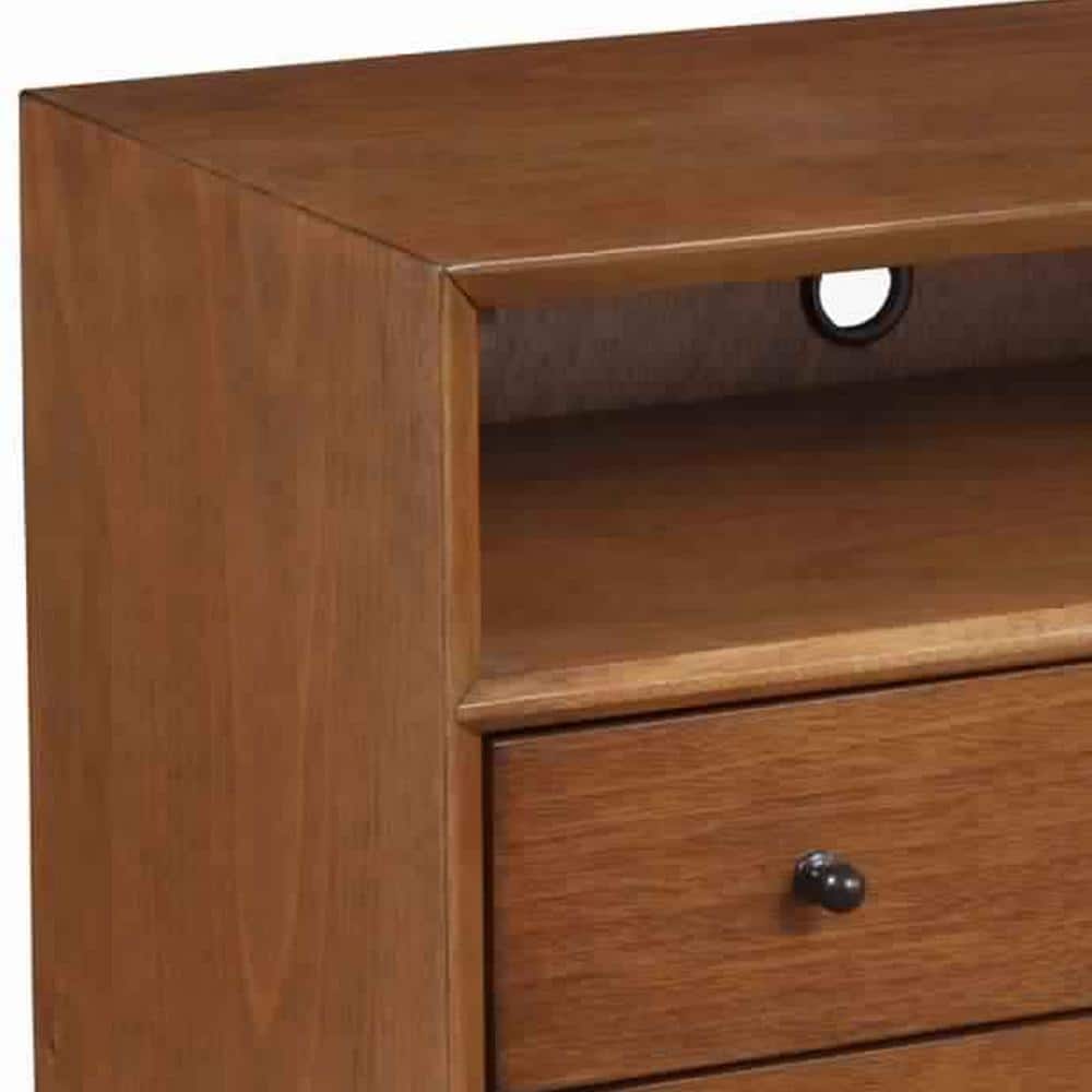 Brown Solid Wood 2-Drawer Nightstand with Open Compartment