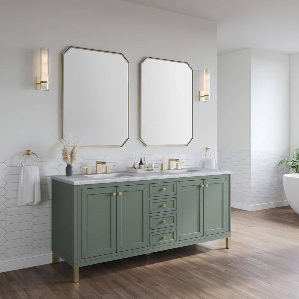 Chicago 72.0 in. W x 23.5 in. D x 33.76 in. H Double Bath Vanity in Smokey Celadon with Carrara White Marble Top price history on PriceWatchPro