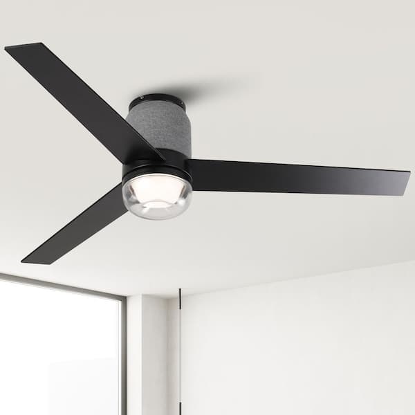 52 in. Matte Black Flush Mount Standard Ceiling Fan with RGB LED Lights, Speaker and Remote/APP Control