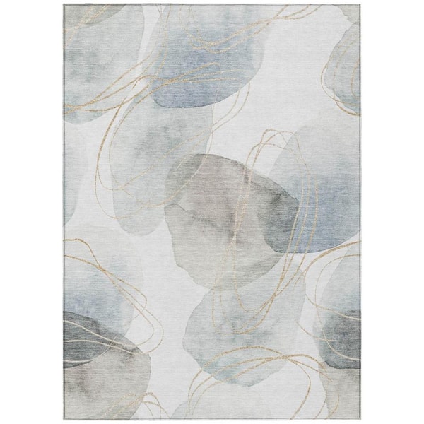 Ivory Blue and Gray 10 ft. x 14 ft. Woven Abstract Rectangle Indoor/Outdoor Area Rug