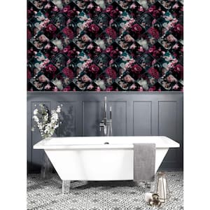 Plum and Teal Multi-Colored Floral Collage Vinyl Wallpaper