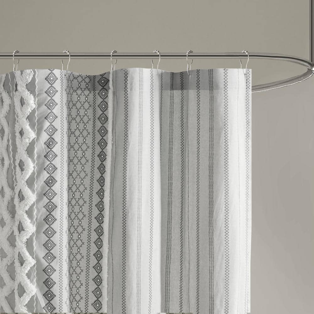 Gray Cotton Aztec Print Chenille Shower Curtain 72" x 72"