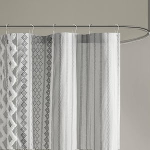 Imani Gray 72in. Cotton Printed Shower Curtain with Chenille Stripe