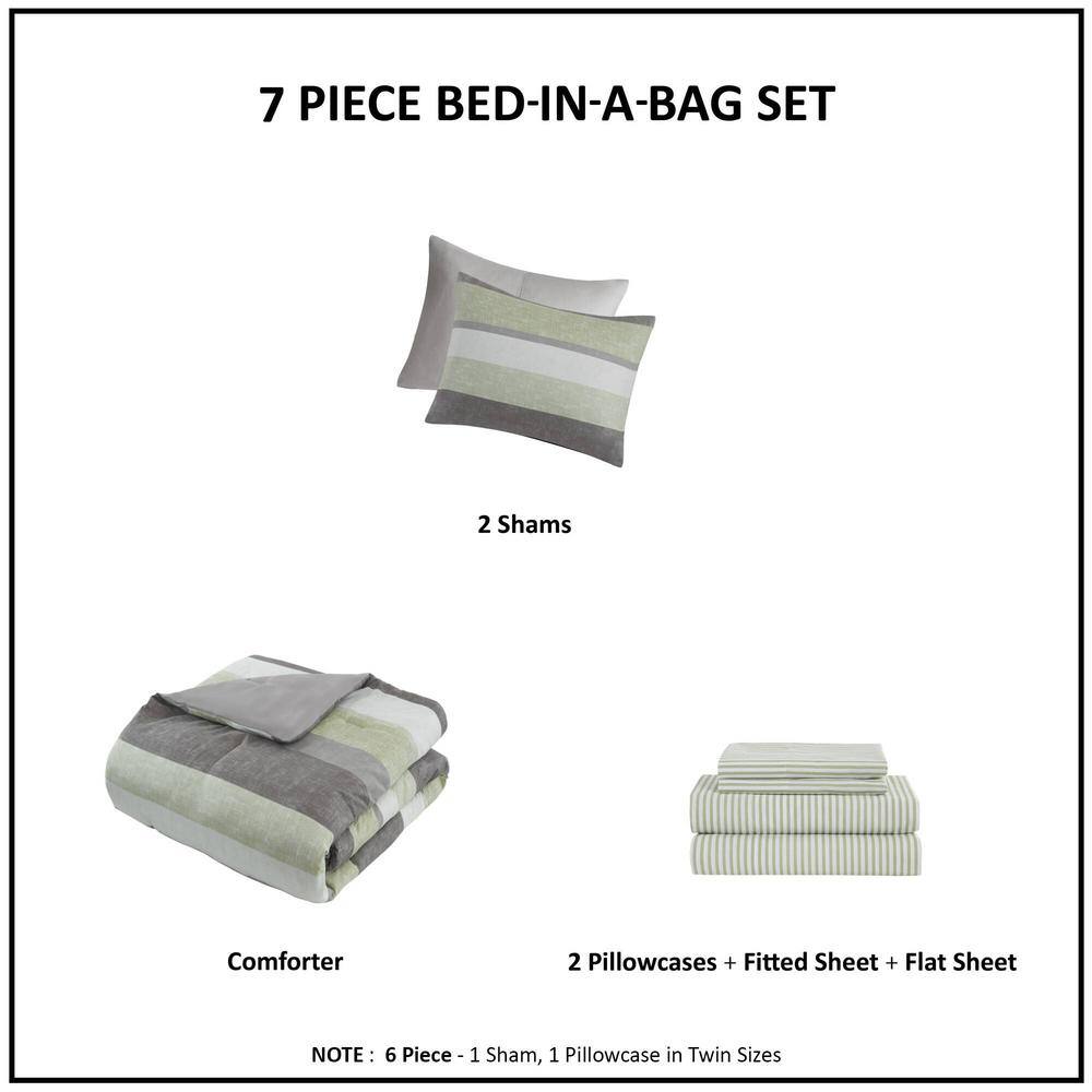 Full Green and Grey Microfiber Reversible Bed in a Bag Set